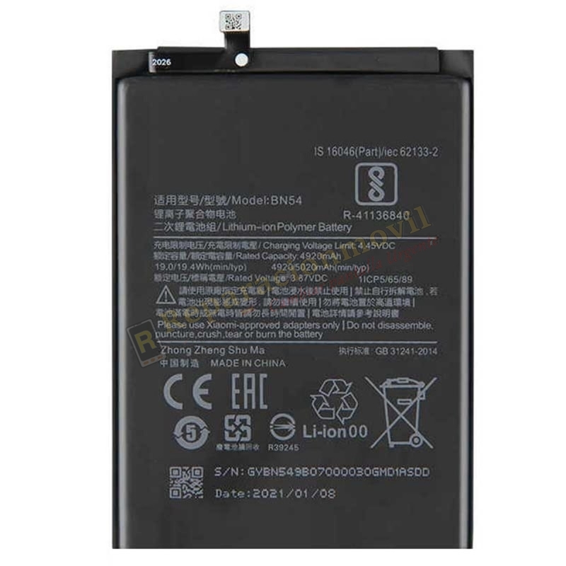 Bateria BN54 Para Xiaomi Redmi Note 9 / Redmi 9 De 4920 MAh Bateria BN54 Para Xiaomi Redmi Note 9 / Redmi 9 De 4920 MAh