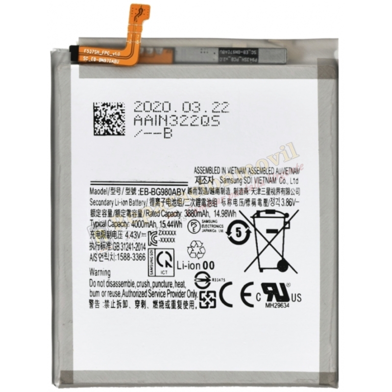 GH82-23496A Batería Original SAMSUNG Note 20 / N980F EB-BN980ABY GH82-23496A Batería Original SAMSUNG Note 20 / N980F EB-BN980ABY