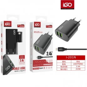 IGO2 I-201 CARGADOR CON CABLE LIGHTNING 2.4AMP