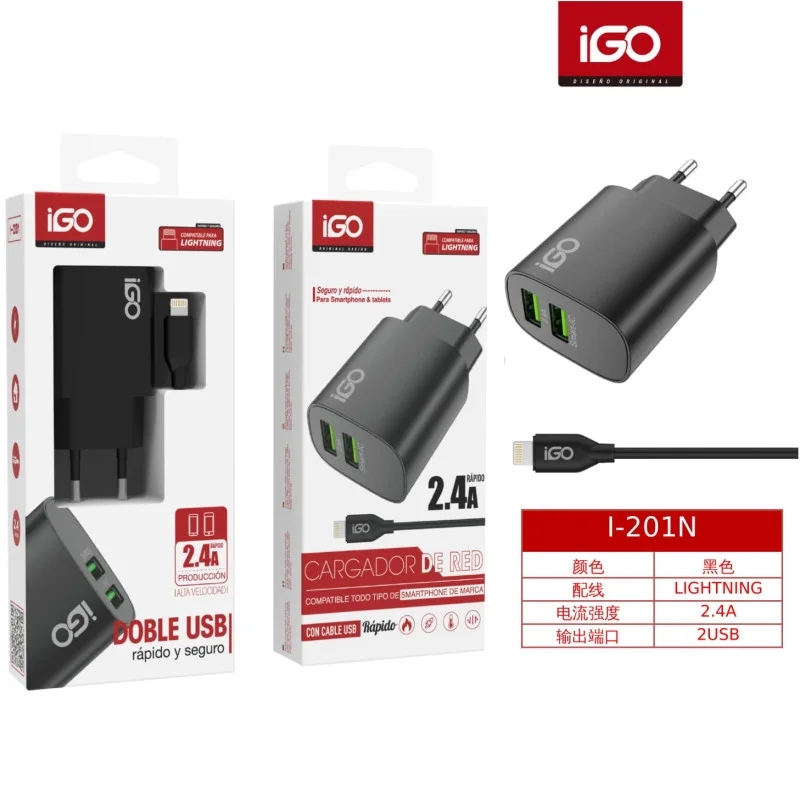 IGO2 I-201 CARGADOR CON CABLE LIGHTNING 2.4AMP IGO2 I-201 CARGADOR CON CABLE LIGHTNING 2.4AMP