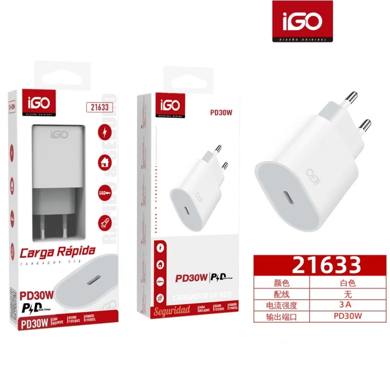 IGO2 21633 CARGADOR TIPO C CARGA RAPIDA PD30W IGO2 21633 CARGADOR TIPO C CARGA RAPIDA PD30W